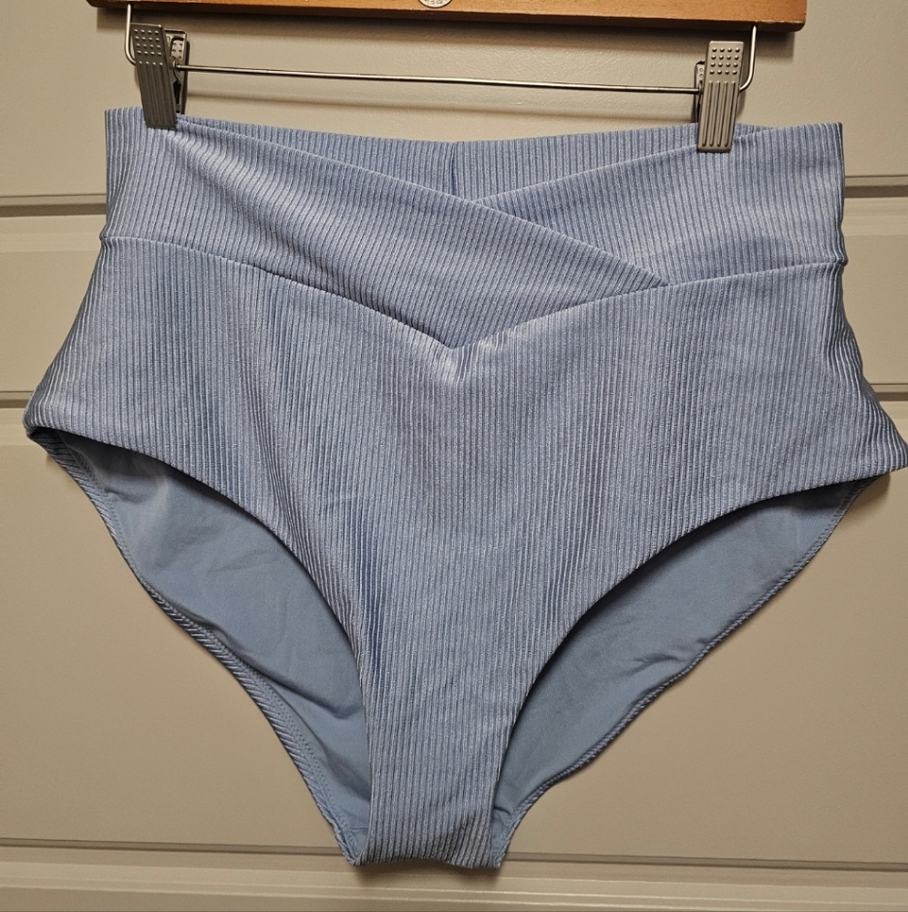 Aerie Ribbed Shine Crossover Bikini Bottom
